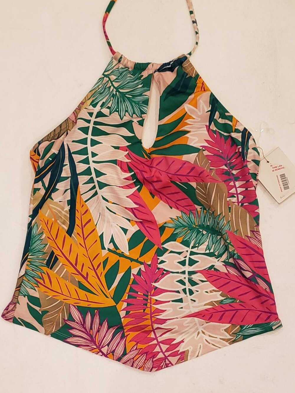 Gibson Latimer Tropical Leaf Print Halter Swimsuit top  XS